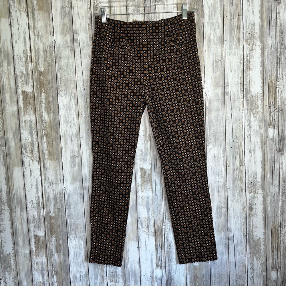 Anthropologie The Essential Slim Crop Pants Geo Motif Black Orange Size 2 - Picture 3 of 7
